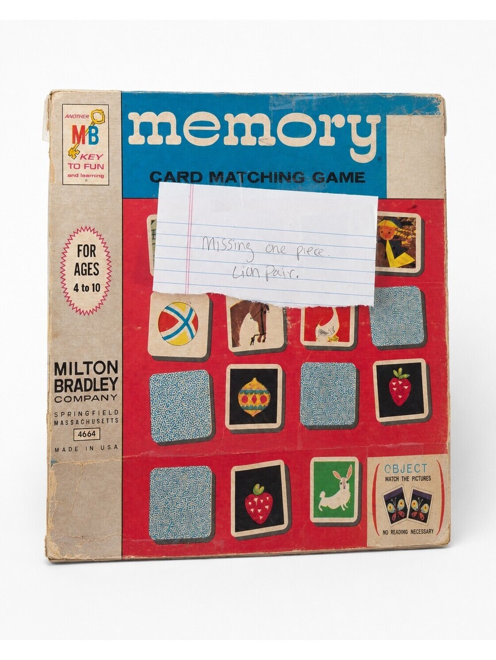 Vintage Milton Bradley Memory Card/Incomplete